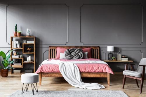 Grey and pink cozy bedroom